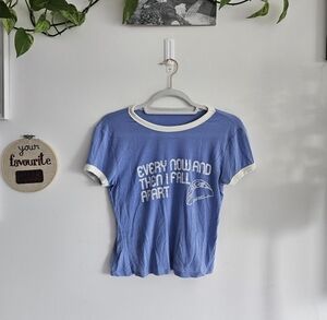 Vintage Style Blue Graphic Ringer Tee